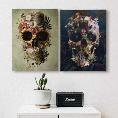Floral Sugar Skull Canvas Print Home Decor Drawing Wall Art Gift