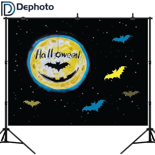Dephoto Backgrounds For Photography Studio Halloween Cartoon Night Scene Moon Bat Backdrop Photocall Photobooth Studio Props