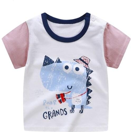 ZWY1280 Summer Baby Boys T-Shirts Short Sleeves Clothes with Character Pattern for Children Cotton Breathable Tops