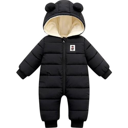 0-24M Baby Girls Jumpsuit Boys Long Sleeve Cartoon Winter Down Cotton Hooded Warm Romper Crawl Newborn Kids Thick Clothes