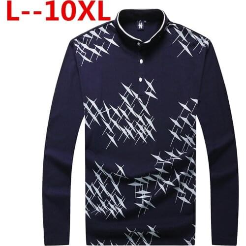 Plus size 10XL 8XL 6XL Tshirt Men printed Slim Fit Long Sleeve T Shirt Men Mandarin Collar Casual T-Shirts Brand Tops & Tees