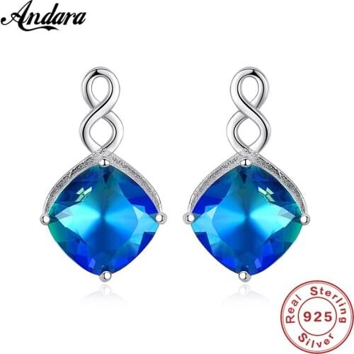 Hot Sale Fashion Pure 925 Sterling Silver Jewelry Sky Blue Gem Stud Earrings Women Earrings Wedding Fine Jewelry