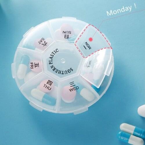 Round 7 Days Pill Box Mini Round Portable Travel Storage Vitamin Box Medicine Case Storage Organizer Pill Container Box