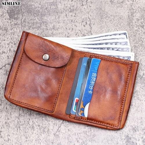 Genuine Leather Wallet For Men Male Vintage Handmade Cowhide Short Bifold Wallets Purse Card Holder With Coin Pocket Money Bag