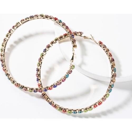 BLIJERY Hyperbolic Multicolor Gem Rhinestone Big Hoop Earrings for Women Oversize Crystal Celebrity Statement Circle Earrings
