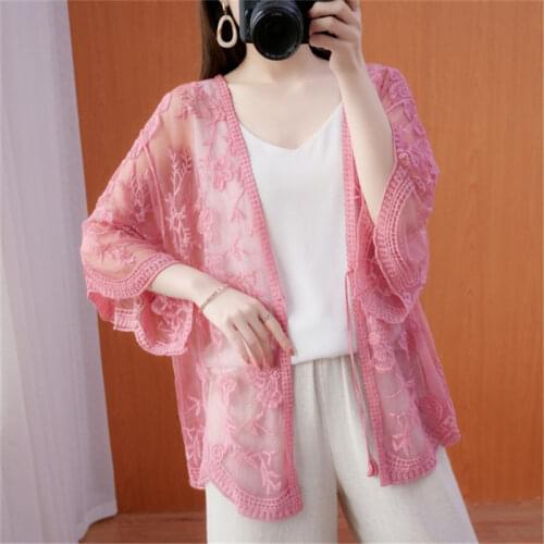 Lace Stitching Blouse Womens 2021 New Summer Plus Size Fashion Embroidered Sunscreen Shirt Jacket Shawl Tops Capes zh656