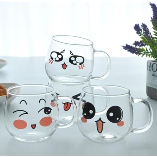 150ml Cute Emotion Glass Cup Creative Coffee Mug Borosilicate Glass Cold Resistance Heat-Resistant Kids Household Milk Tea Cups
