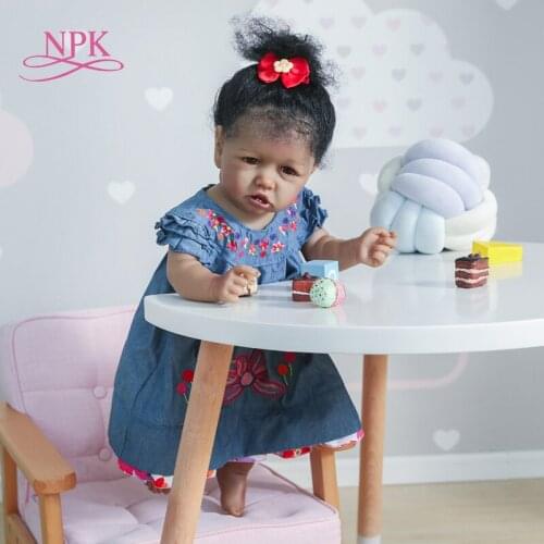 NPK 55cm full body silicone African girl doll saskia in dark brown skin color popular boneca bebe menina corpo silicone