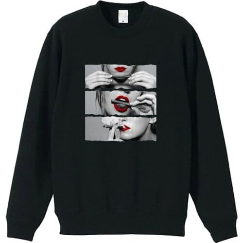 Weed Blunt Hot Sexy Girl Lips Tongue Lick Rolling Smoke couple clothes boys man male fleece Sweatshirt