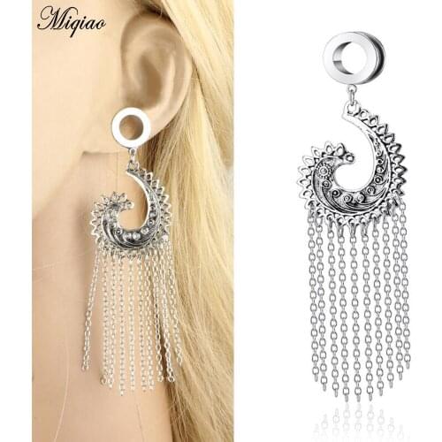 Miqiao 2 Pcs Human Body Piercing Ear Expander, Exaggerated Pendant Ear Expander, Stainless Steel Ring New Auricle