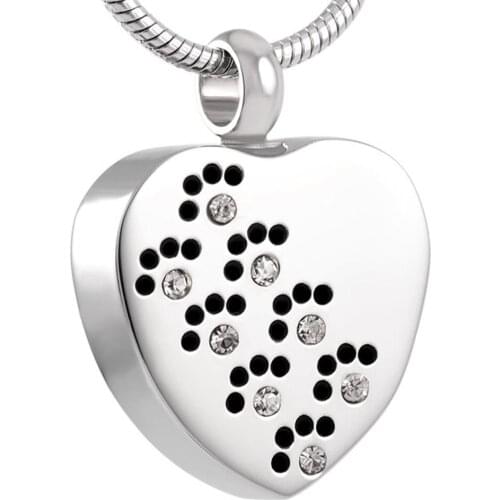MJD8383 Stainless Steel Pet Paw Memorial Jewelry Necklace with crystal -Cremation urns for ash (Pink)