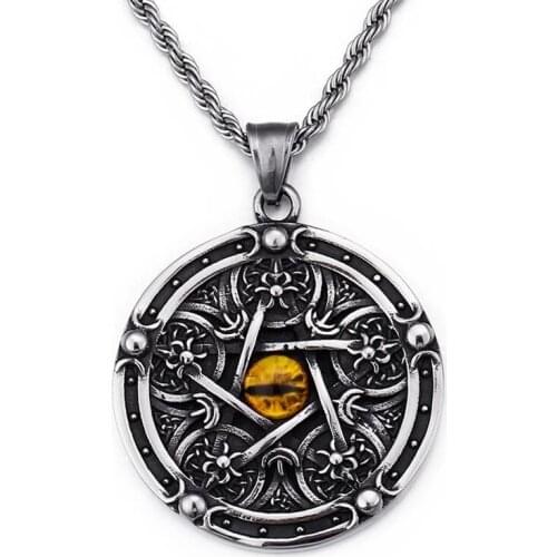 Fashion Titanium Steel St. Angel Guardian Pendant Hot Vintage Pentagram Round Tag Mens