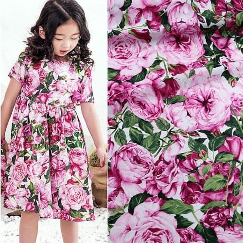 Spring and Summer Roses Fashion Fabric Pure Cotton Small Floral Cotton Printed Clothes DIY Dress Shirt Thin Fabric Yard Designer