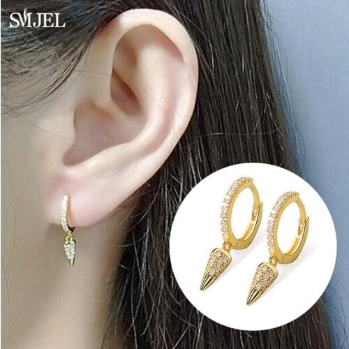 Fashion Cubic Zircon Small Geometric Spike Earrings for Women 2020 Punk Gold Color Hoop Earrings Huggie Jewelry pendientes aros