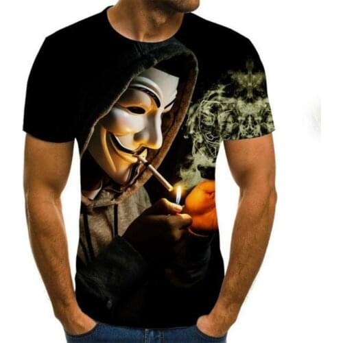 3D printed mens T-shirt clown face casual O-neck short-sleeved clown T-shirt 2021 summer new mens clothing
