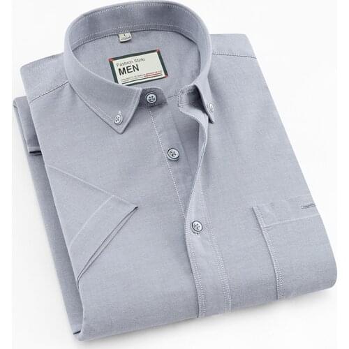 2020 New Arrival Summer Men Shirt 100% Cotton Short Sleeved Plaid Striped Solid Man Shirts Fashion Formal Business Shirt DA016