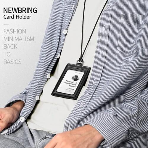 NewBring Badge Work Name Card Holder Leather Chinese Style Business Doctor Exhibition Card ID Badge Lanyard Holder School Office