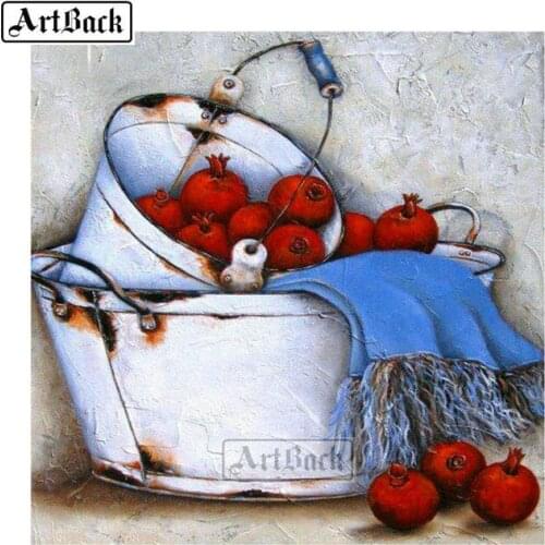 New 5D Diamond Painting Iron Bucket Pomegranate Picture Full Square Drill Rhinestone 3d Diamond Rhinestone Mosaic Home Decor