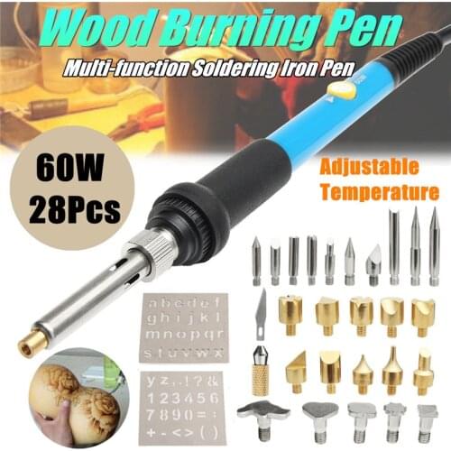 28Pcs/Set 110V 60W Electric Soldering Iron Tools Set Temperature Adjusting Wood Burning Pyrography Engrave Solder