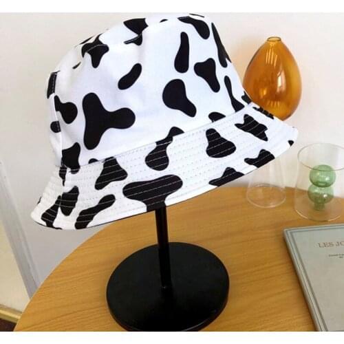 Female Wild Double-sided Sunshade Hat Cotton Polyester New 2020 Hot Hat Japanese Niche Cute Cow Fisherman Hat