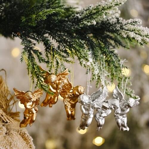 6pcs Gold Silver Angel Pendant 2021 Christmas Party Decoration Christmas Tree Decor Hanging Ornaments New Year Gifts for Kids