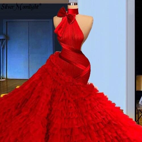Gorgeous Africa Red Long Mermaid Wedding Dress Puffy Off Shoulder Illusion Bride Dresses Arabic Princess Wedding Gown