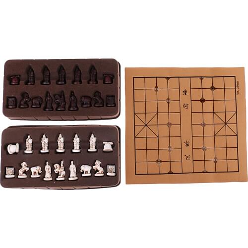 Vintage Stereoscopic Chess Folding Imitation Leather Chess Board Chinese Traditional Chess Xiangqi Handicraft Pieces Set