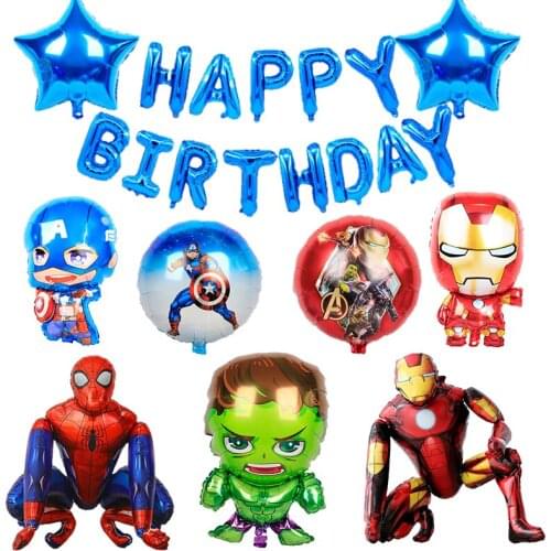 Disney Marvel Captain America Spiderman Iron Man Childrens Boys Birthday Party Decoration Scene Balloon Package Background Wall