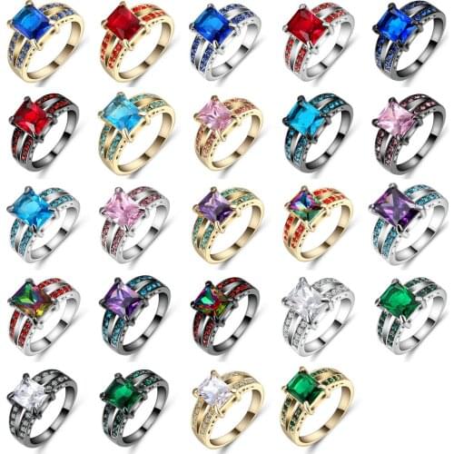 TianBo Geometric Square AAA Crystal Black White Gold Color Wedding Rings for Women Romantic Elegant Jewelry Christmas Gifts