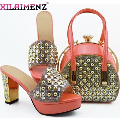 Pink Top Selling Woman Italian Slipper And Purse Set Italian Style High Heels Pumps Shoes And Bag For Party Fashion Party