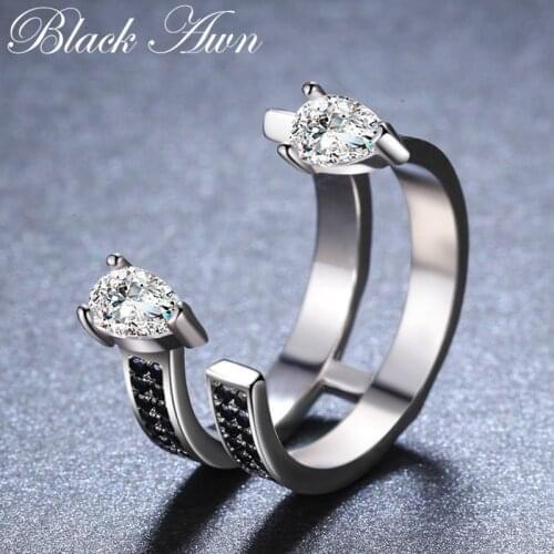 2021New Trendy 925 Sterling Silver Fine Jewelry Engagement Black Spinel Engagement Ring for Women Anillos Mujer G058