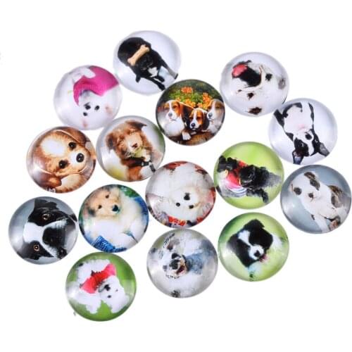 10Pcs/Pack 20mm Glass Patch Cute Pet Dog Round Transparent Glass Paste Jewelry Necklace Decoration DIY for Necklace