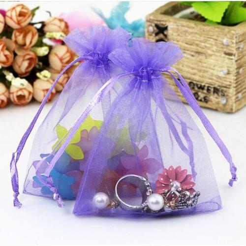 Wholesale 1000pcs Drawable Purple Small Organza Bags 9x12cm Favor Wedding Christmas Gift Bag Jewelry Packaging Bags Pouches