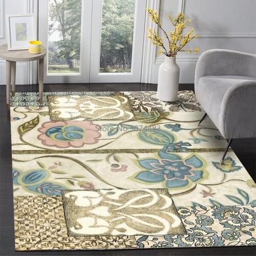 200*300cm Retro Elegant Country Flower Beige Bedroom Door Living Room Kitchen Non-slip Floor Mat Carpet Customization