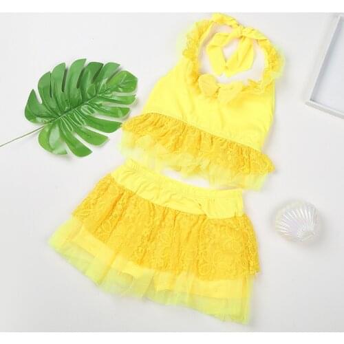 2021 New Fashion Girls Skirt Swimsuit 1-4 Years Old Female Baby Split Two-piece Cute Lace Swimsuit