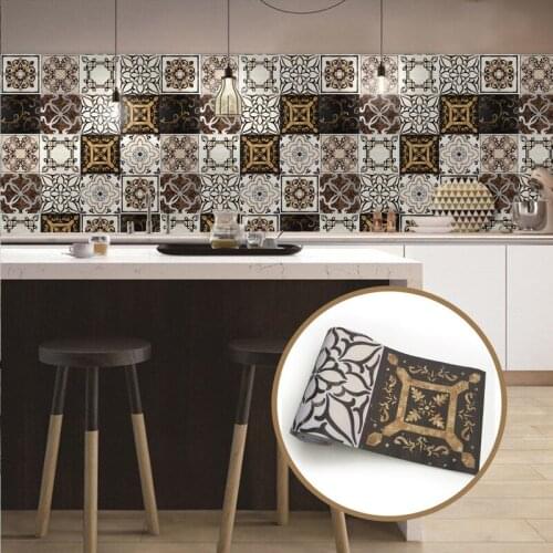 20X500cm 3D Retro Tile Floor Sticker Decal Bathroom Kitchen Waterproof PVC Wall Stickers Wallpaper Roll Home Decor Art Murals