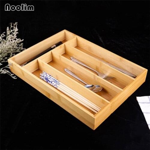 5 Grid Bamboo Cutlery Chopstick Cage Tableware Box Spoons Forks Knives Container Jewelry Storage Tray Kitchen Drawer Organizer