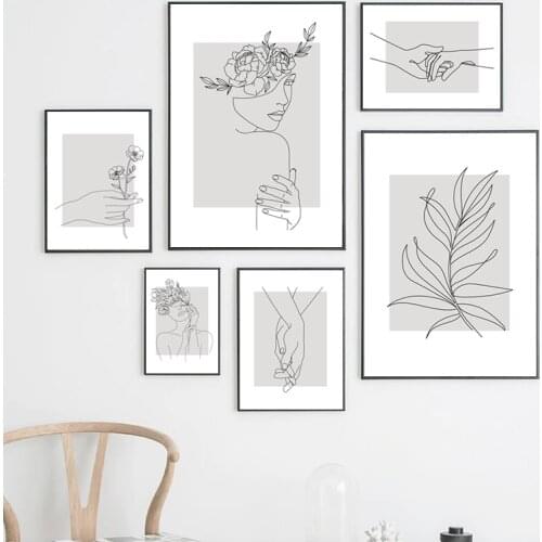Abstract Women Line Drawing Nordic Posters Prints Modern Canvas Painting Wall Art Flower Girl Wall Picture Bedroom Home Decor