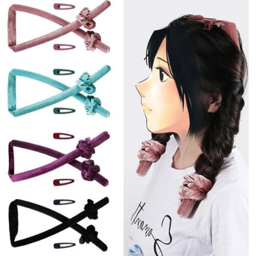 Velvet Heatless Curling Rod Set for Women Hair Wrap Curling Ribbon Girls Big Wave Sleep Curling Tool Hair Accessories