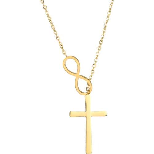 Infinity 8 Bit Minimalist Charm Cross Pendant Necklace Stainless Steel Gold Color Chain Necklace for Women Best Friend Pendant