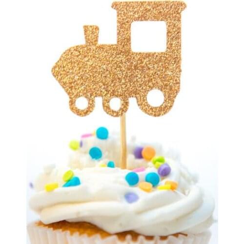 Glitter taxi train Tractor boy birthday Gender Reveal cupcake toppers Christening wedding baby shower party doughnut toothpicks