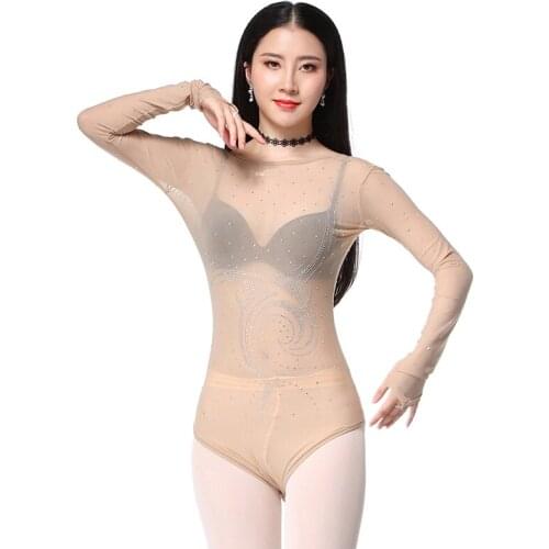 Long Sleeves Tops Bottoming Shirt Belly Dance Bodysuit Diamonds Drilling Plus Size One Piece girl Women Dance clothes