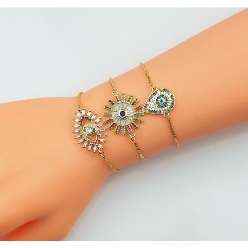 Zircon Rainbow Evil Turkish Blue Eye Bracelet Women Boho Jewelry 24k Gold Womens Bracelets Tennis Bracelet pulsera ojo turco