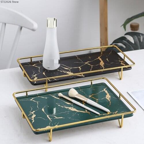 Nordic light luxury marble tray bathroom dressing storage tray cosmetic storage rack shelf living room dining table food tray