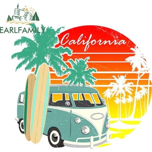 EARLFAMILY 13cm x 12.2cm for Surf Van Car Sticker Motorcycle Windshield Decal Scratch-Proof Waterproof JDM Car Door Protector