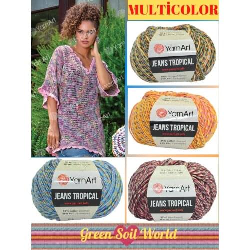 Cotton Knitted Yarn - 7 Color Options - 160 Meters(50gr) - Yarnart Jeans Tropical - Polyacrylic - Cardigan - Sweater - Scarf - Beanie - Booties - Amigurumi - Acsessory Material - Baby Clothes - Blanket - Hat - DIY