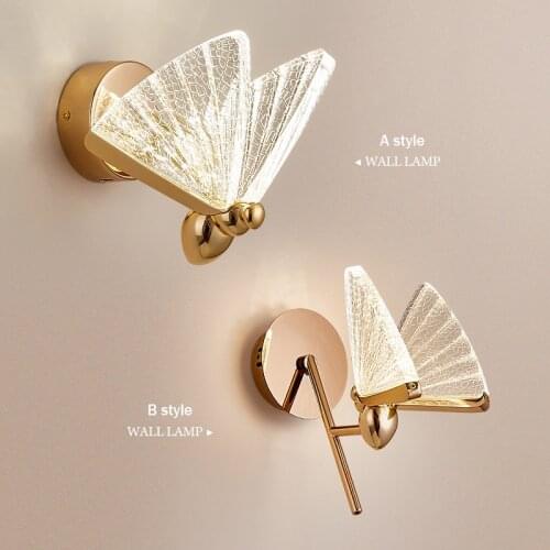 Jmzm Golden Wall Lamp Butterfly LED Light Of The Wall Luxury Modern Living Room Bedroom Bedside Hallway Porch Nordic Wall Light
