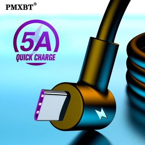 5A Fast Charging Charger Data Cord 90 Degree Elbow USB Type C Cable For Xiaomi 11 Huawei Mobile Phone 3.0 Quick Charge USB Cable
