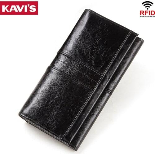 KAVIS New Women Wallets Genuine Leather Long Female Zipper Wallet Women Card Holder Ladies Coin Purse Clamp for Money Bag