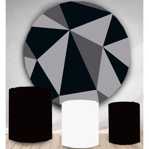 Round Circle backdrop background black and grey Geometry adult birthday party decor photo props candy dessert table cover YY-113